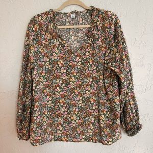 Old navy green, long sleeve, floral blouse